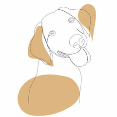 dog portrait one line drawing, on white background, vector