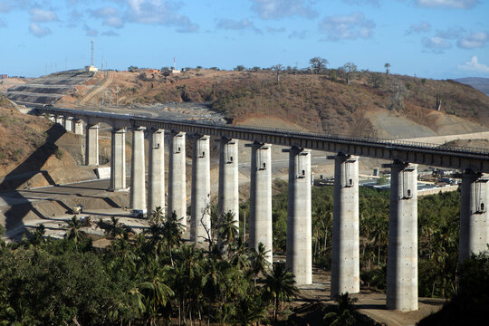 Bridge Concrete Pillars Railway Line Standard gauge Railway SGR Madaraka Express Bridge Corporation Kenya Railways Mazeras Mritini Mombasa Terminus Mombasa City County Kenya East Africa Landscapes