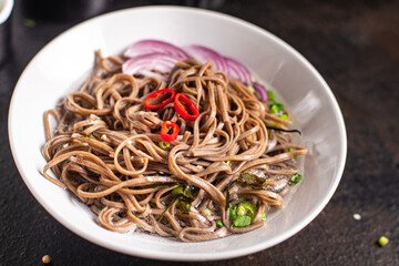 zaru soba buckwheat noodles soba fresh portion meal snack on the table copy space food background rustic 