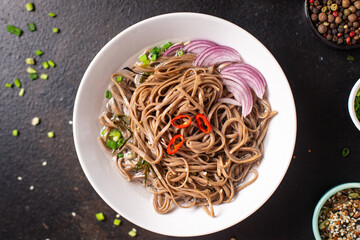 zaru soba buckwheat noodles soba fresh portion meal snack on the table copy space food background rustic 