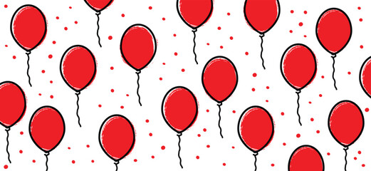 Cartoon, comic balloon party banner. Pink, blue, green, red, orange and yellow balloons. Congrats card. Flat vector celebrate seamless background for festive decoration. surprice. © MarkRademaker