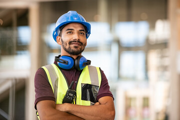 Successful construction site worker thinking - 461702410