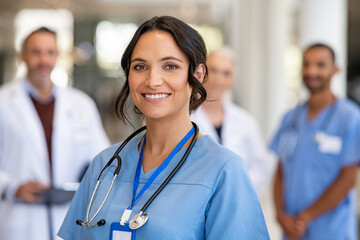 Portrait of friendly nurse smiling at hospital