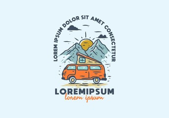 Colorful illustration drawing of car camping