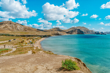 Amazing landscape with hills and mountains on Cape Chameleon in Crimea