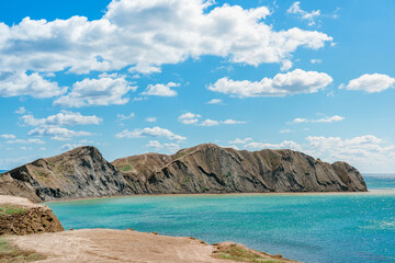 Fototapeta premium Amazing landscape with hills and mountains on Cape Chameleon in Crimea