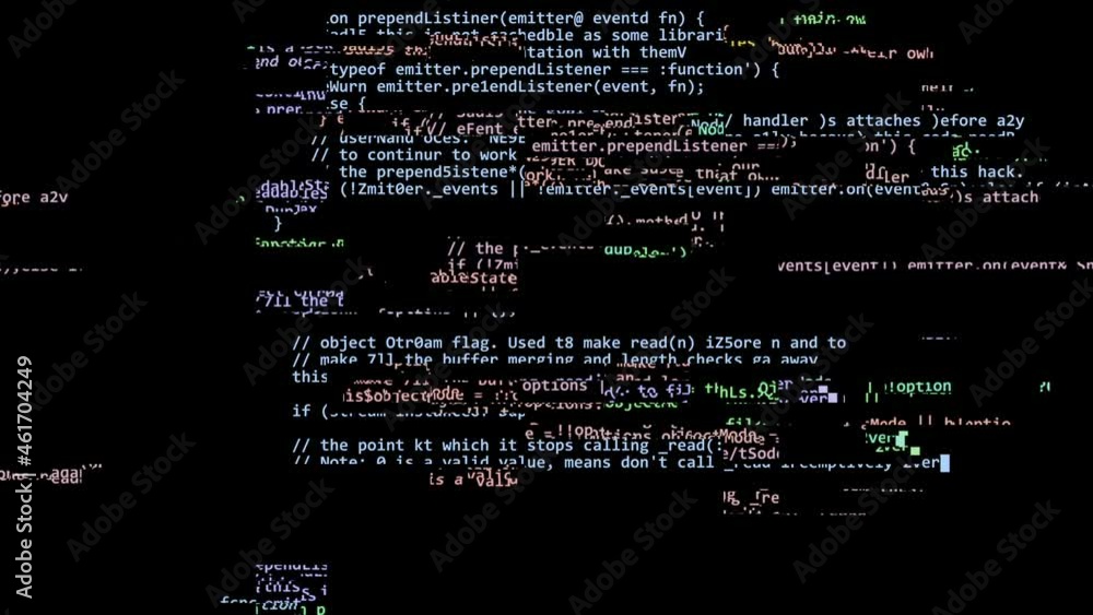 Poster the text on the black monitor screen is continuously destroyed, changing color. hacker invasion.