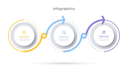 Business timeline infographic template. Vector elements process with circle and 3 options or steps.