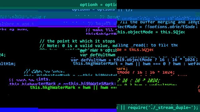 Chaotic flashing of computer text mixed with bright multi-colored stripes. An attempt to hack the program was successful.