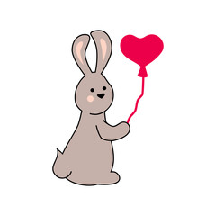 Adorable bunny with heart is on white background. Vector illustration.