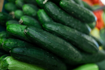 Beautiful cucumbers on the market
