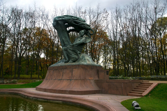 Chopin statue in Lazienki Park or Royal Baths Park