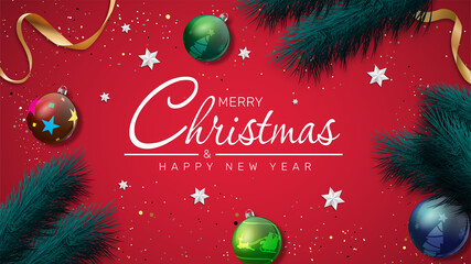 Elegant Christmas background with  branches and Stars