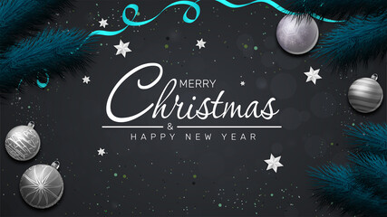 Elegant Christmas background with  branches and Stars
