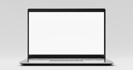 Laptop PC with blank screen isolated on white background - mockup template, whole laptop in focus