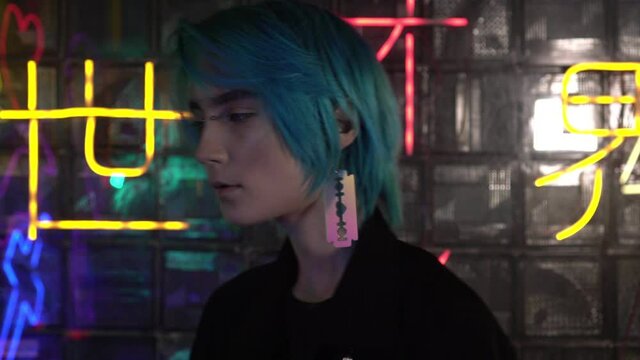 Portrait of a young otaku man or woman. Anime fan, modern youth culture