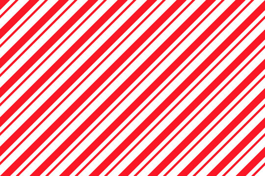 Candy cane seamless pattern. Christmas striped red background. Cute caramel package print. Xmas holiday diagonal lines. Peppermint wrapping texture. Abstract geometric wallpaper. Vector illustration.
