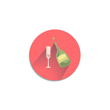 champagne with glass flat icon. champagne clipart on white background.