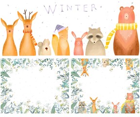 かわいい春の北欧風花柄と動物のパターンイラスト素材 Animal Wall Mural Anim Melchi