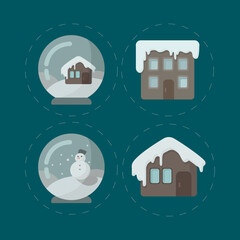snow gliobe flat icon with house in snow clipart