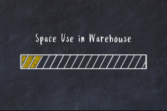 Logistics low KPI concept. Chalk progress bar and inscription Space Use in Warehouse