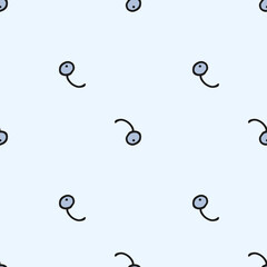 Seamless pattern. Doodle style hand drawn. Nature elements. Blueberry on a light blue background.