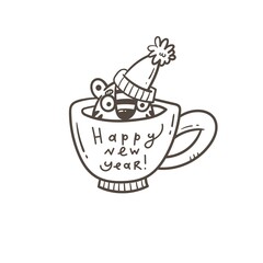 New Year card with tiger. Chinese calendar symbol. Vector holiday poster. Funny animal.