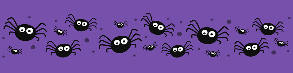 Banner with funny spiders. Halloween design. Vector