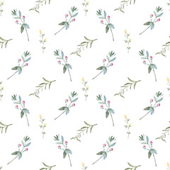 Seamless pattern from a hand-drawn watercolor flowers on a white background. Use for menus, invitations