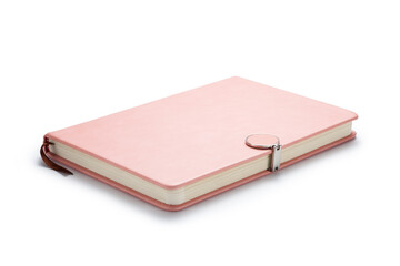 Pink notebook with a magnetic lock on white background.