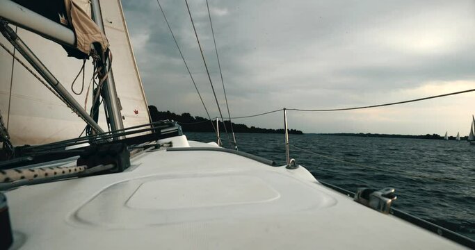 Sailing on a yacht at sunset.