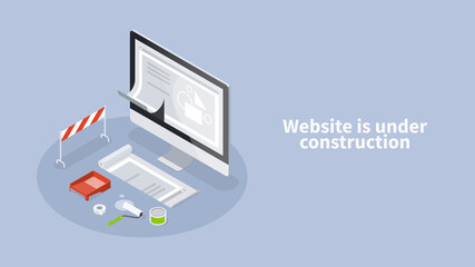 Website Under Construction Page Isometric Banner