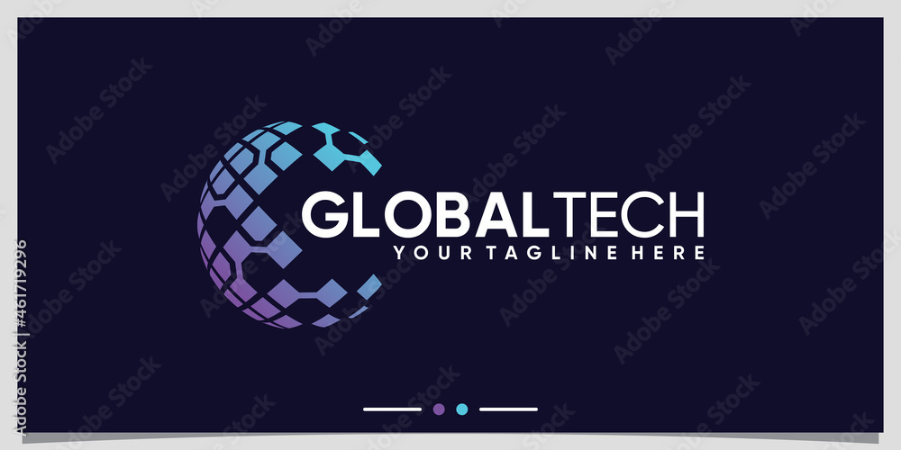 Wall mural global planet logo design technology with creative concept premium vector