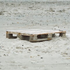 Angeschwemmte Holzpalette liegt am Nordseestrand bei Ebbe