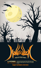 Vector set of Halloween party invitations or greeting poster with handwritten calligraphy and traditional symbols. vector card collection.