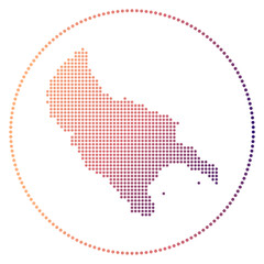 Obraz premium Zakynthos Island digital badge. Dotted style map of Zakynthos Island in circle. Tech icon of the island with gradiented dots. Appealing vector illustration.