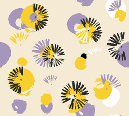 Vector seamless pattern with hand drawn dandelions. Brush strokes abstract print. - 461720853