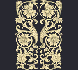 Floral ornament with golden swirls. Print with gold flowers on a black background.
Vintage vector ornament.
