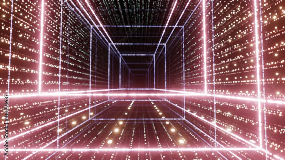 Aufkleber flying into digital technologic square shaped data matrix portal. futuristic glow sci-fi 3d render.