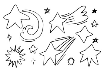 Hand drawn stars set. Star doodles collection on white background.