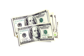 Background with money American hundred dollar bills. Cash. Close-up with selective focus. View from above.