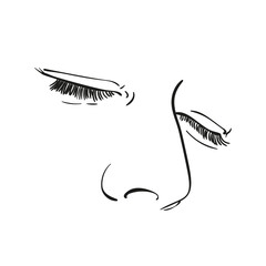 Sketch of woman eyes closed and nose, Hand drawn vector illustration, Line art