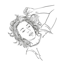 Sketch of young sleeping woman, Hand drawn vector linear illustration