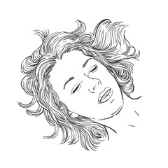 Sketch of young sleeping woman head isolated, Hand drawn vector linear illustration