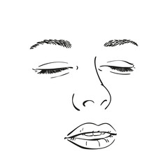 Sketch of woman face with closed eyes, Hand drawn vector illustration, Line art