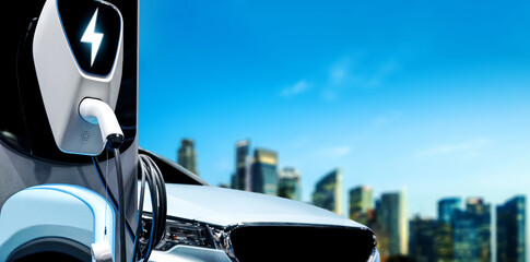 EV charging station for electric car in concept of green energy and eco power produced from...