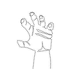 Schematic representation of a human hand. Give me five. An icon with five fingers on a white background. Illustration of a hand in the style: One line.