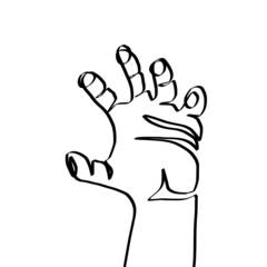 Schematic representation of a human hand. Give me five. An icon with five fingers on a white background. Illustration of a hand in the style: One line.