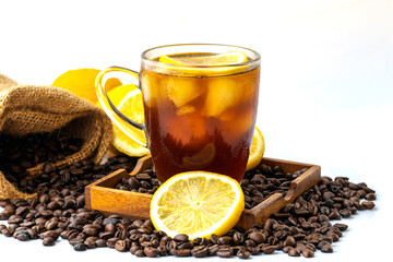 Iced black coffee lemon.