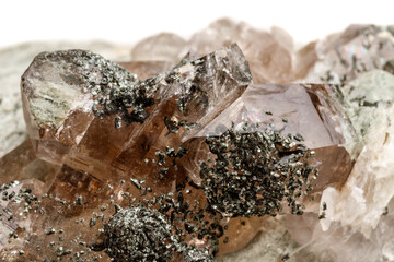 Macro mineral stone quartz chlorite Palygorskite rock on a white background
